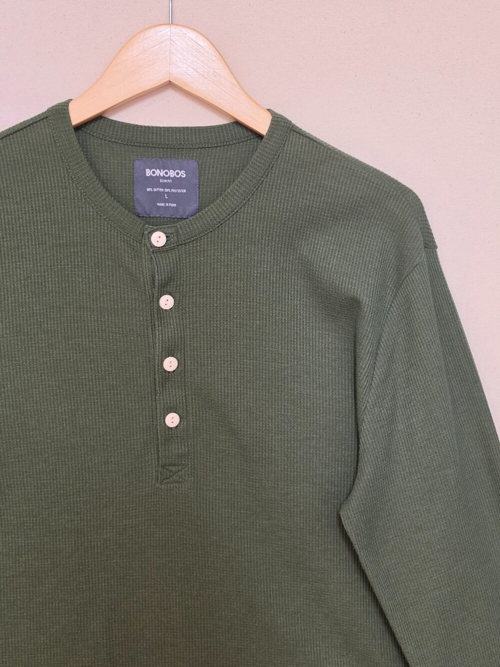 Bonobos Long Sleeve Waffle Knit Henley Slim Fit L
